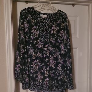 Floral Print Women's Blouse - Black and Purple